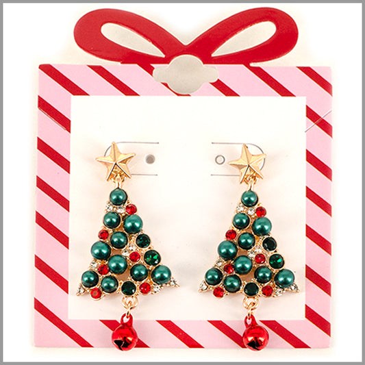 Gold Star with Green and Red Accents Stud 1.5" Earring