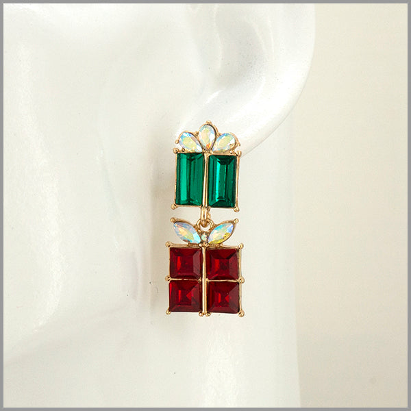 Red and Green Crystal Giftbox 1" Earring