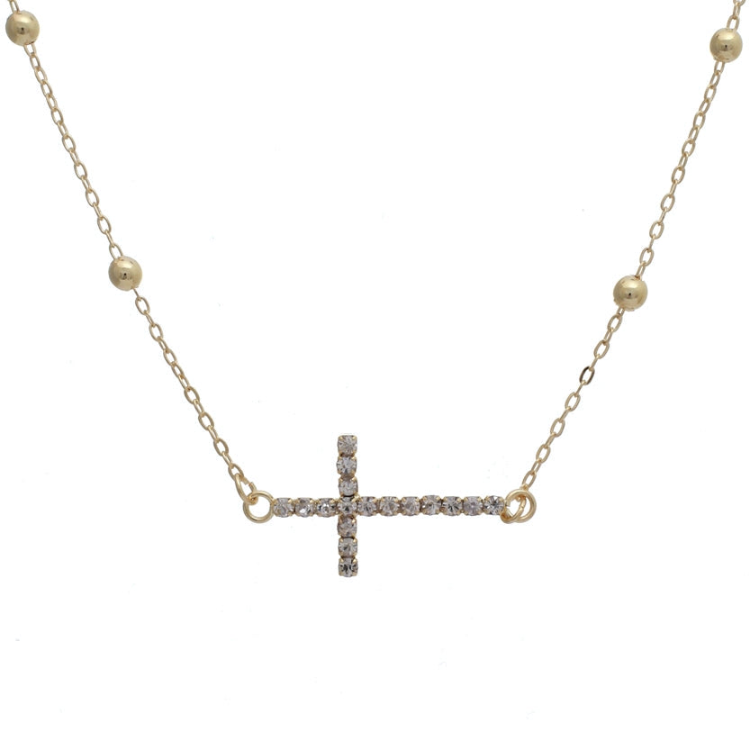 Gold Chain with Crystal Sideways Cross 16"-18" Necklace