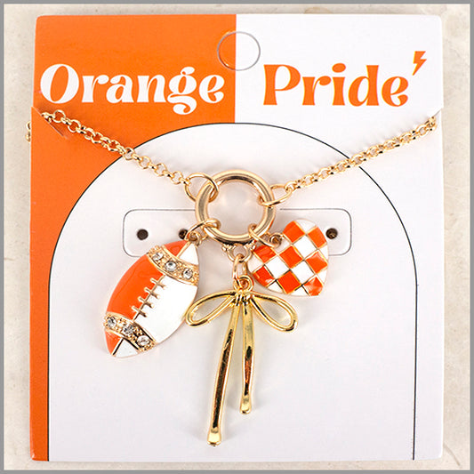 Gameday Charm Necklace with Football, Bow, and Heart 16"-18" Necklace