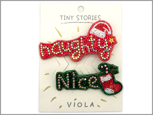 Naughty and Nice Seed Bead Pins, Great for Backpacks, Hats, Jackets, Ect.