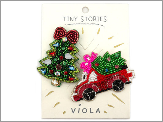 Christmas Tree and Truck Seed Bead Pins, Great for Backpacks, Hats, Jackets, Ect.