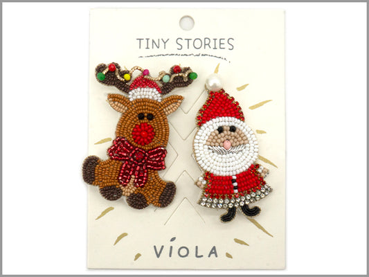 Rudolph and Santa Seed Bead Pins, Great for Backpacks, Hats, Jackets, Ect.