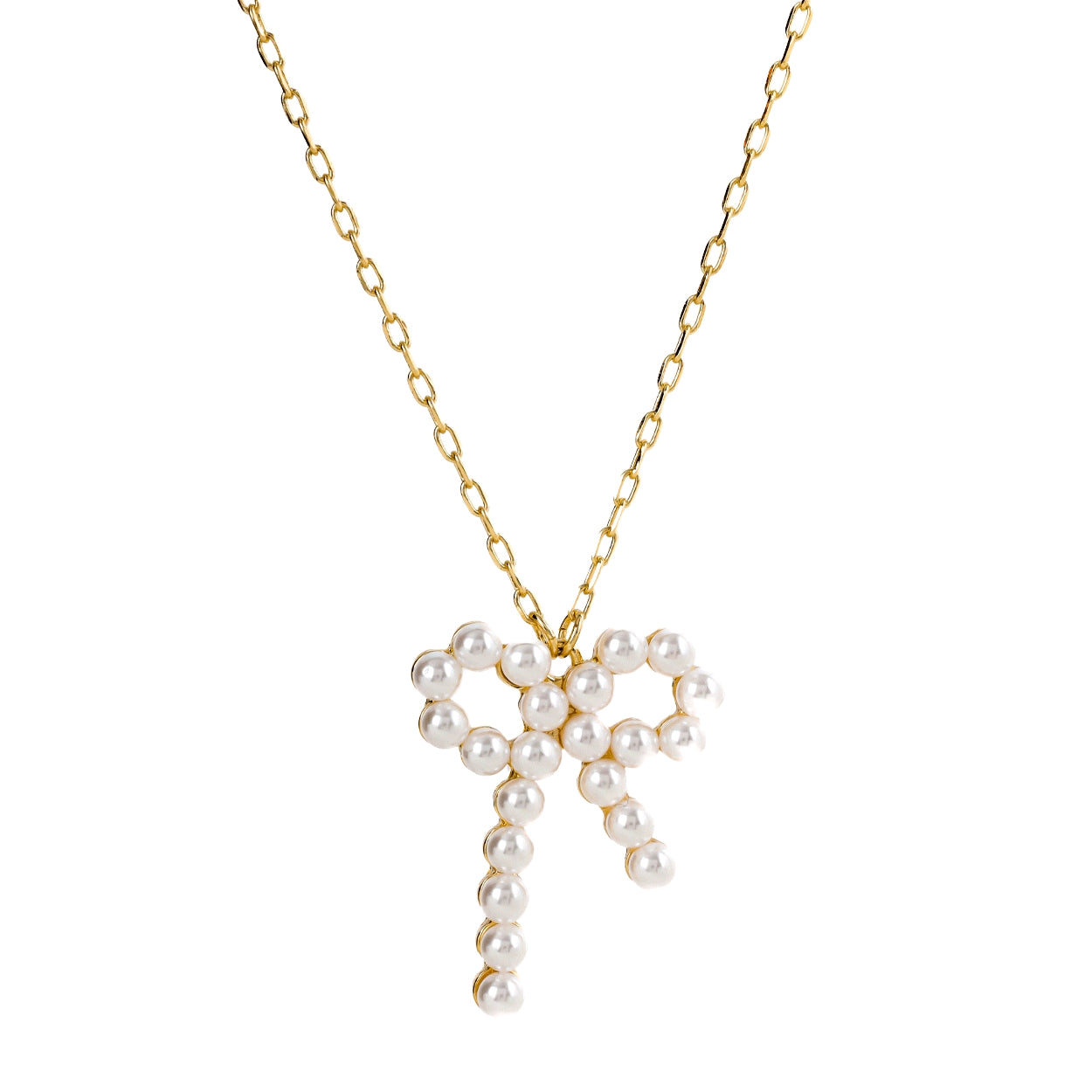 Gold Chain with Open Pearl Bow 16"-18" Necklace