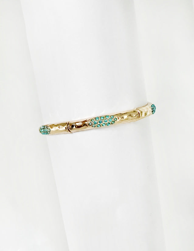 Gold Bracelet with Blue Crystal Accents Stretch Bracelet, Great for Stacking!