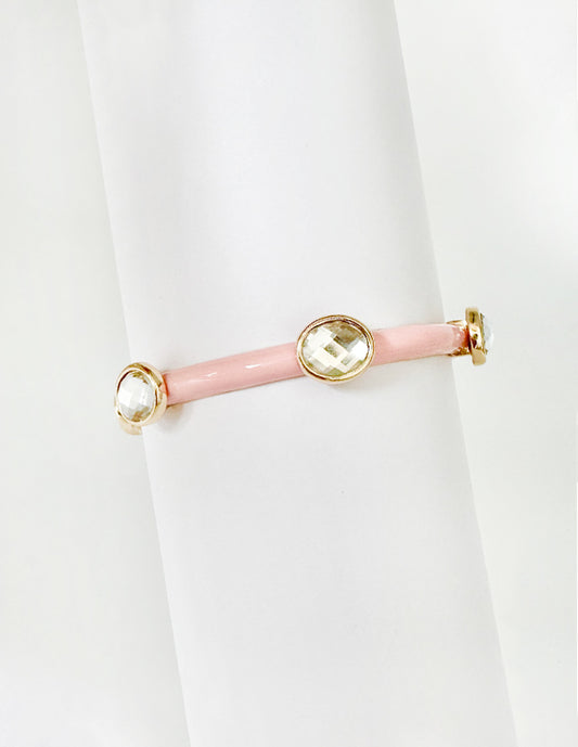 Pink Color Coated Metal with Clear Stone Stretch Bracelet, Great for Stacking!