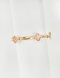 Gold Bracelet with Pink Natural Stone Clover Stretch Bracelet, Great for Stacking!