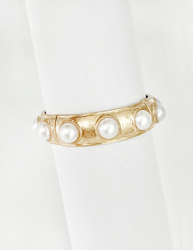 Worn Gold Stretch Bracelet with Pearl Accents