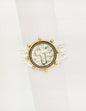 Three Row Pearl with Hammered Silver and Gold Cross Coin Stretch Bracelet