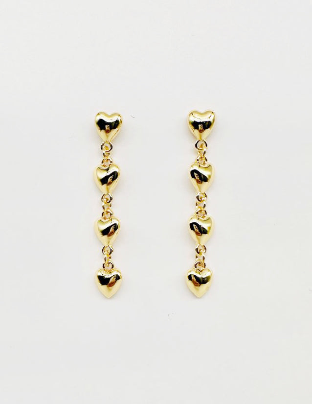 Gold Puffy Heart 1.75" Drop Earrings