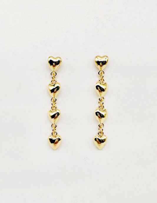 Gold Puffy Heart 1.75" Drop Earrings