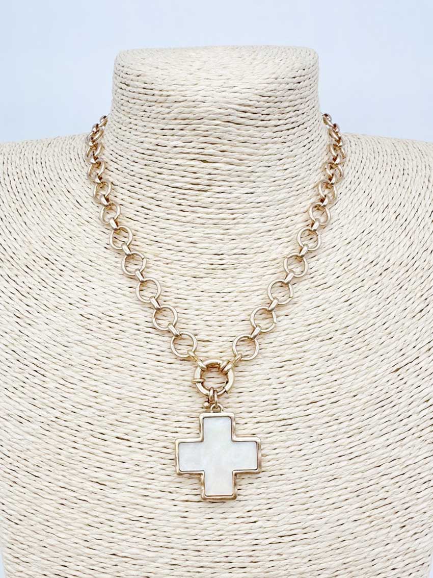 Gold Toggle Chain with Hammered Cross Charm 16"-18" Necklace