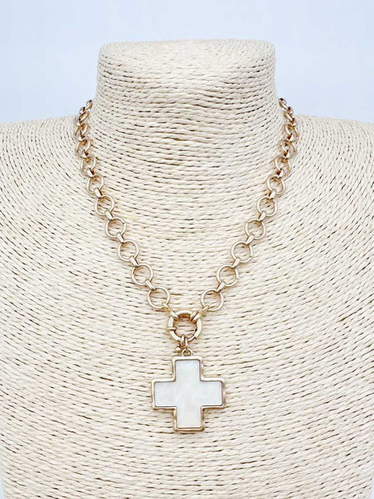Gold Toggle Chain with Hammered Cross Charm 16"-18" Necklace