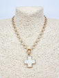 Gold Toggle Chain with Hammered Cross Charm 16"-18" Necklace