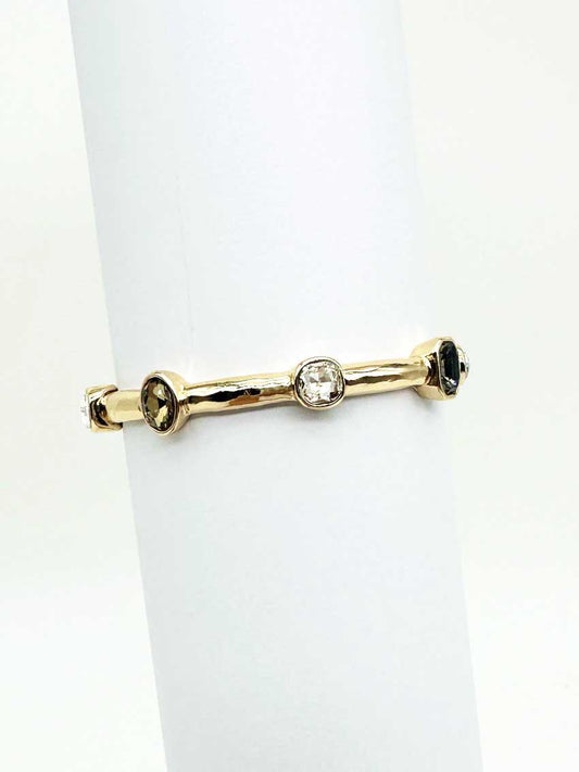 Black Diamond Crystal on Gold Bar Stretch Bracelet