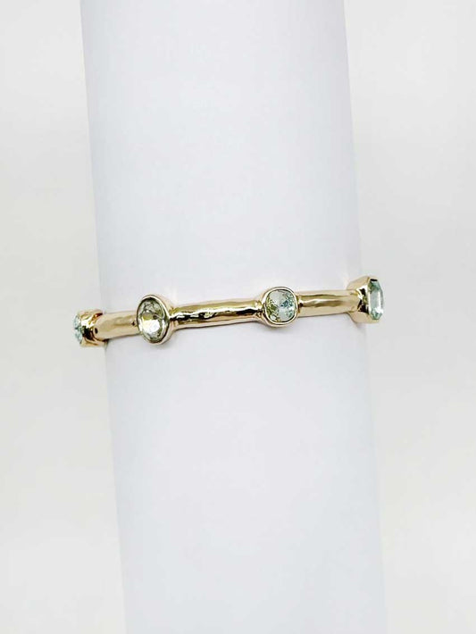 Gold Hammered Stretch Bracelet with Clear Crystal Accents