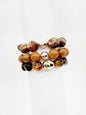 Brown Natural Stone and Gold Set of 3 Stretch Bracelets
