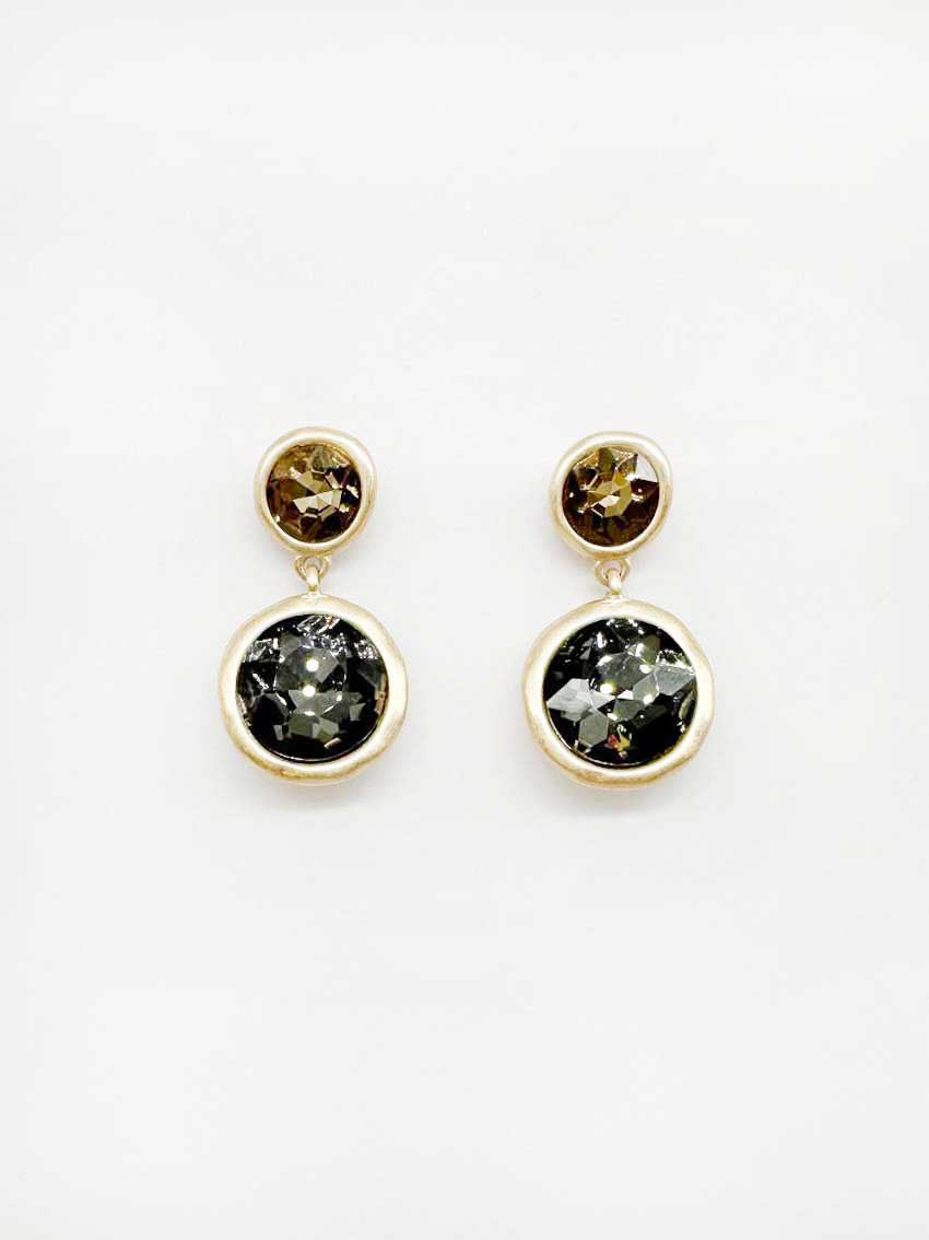 Black Diamond Crystal Double Circle 1" Earring