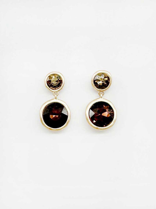 Brown Crystal Double Circle 1" Earring
