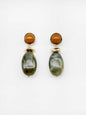 Brown Circle with Natural Stone Drop 1" Earring