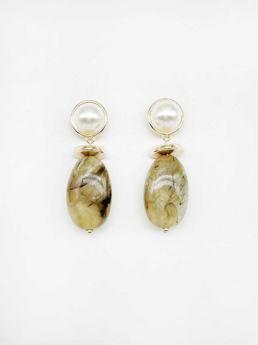 Pearl Circle with Natural Stone Drop 1" Earring