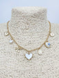 Pearlized Heart, Bow, and Crystal 16"-18" Charm Necklace