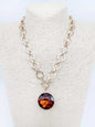 Gold Hammered Chain with Brown Crystal Circle Drop 16"-18" Necklace