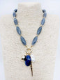Grey Natural Stone with Pearl and Stone Charms 16"-18" Necklace