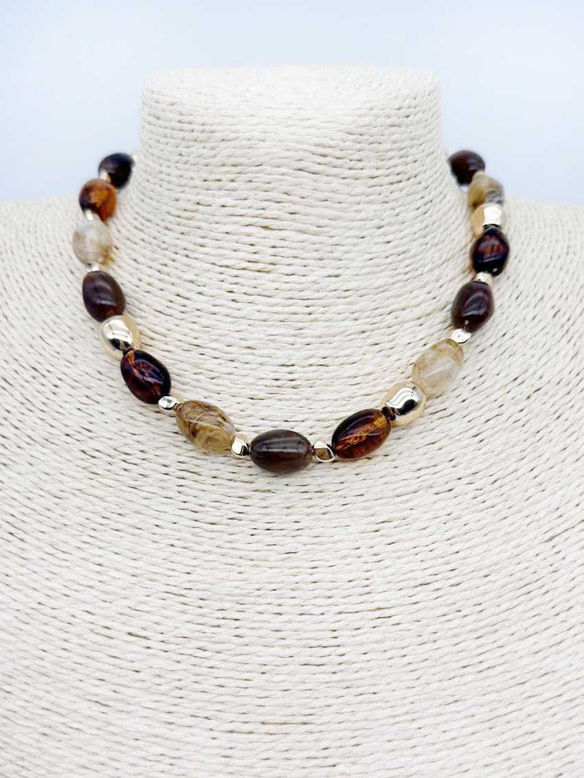 Brown Natural Stone 16"-18" Necklace