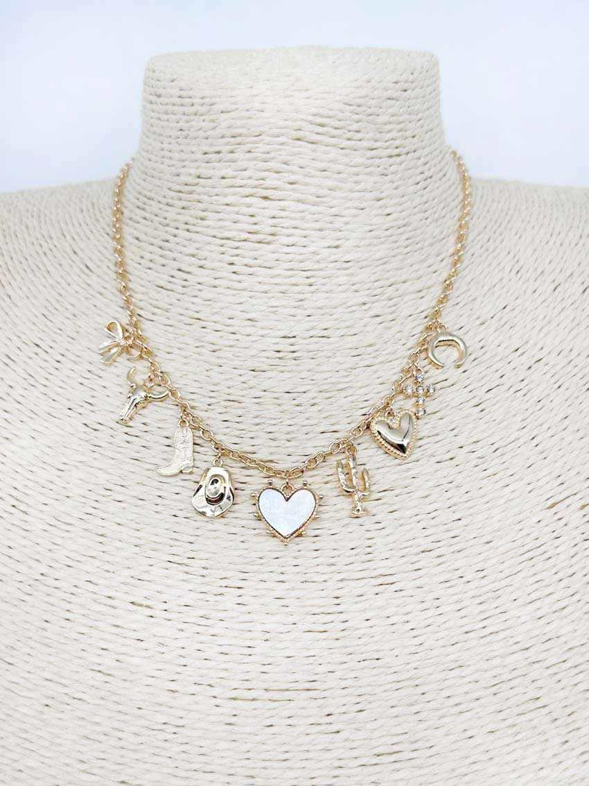Cowboy Hat/Western and Heart Charm 16"-18" Necklace