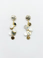Gold Hammered Coin Stud with Gold and Pearl Drops 2.5" Earring