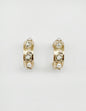 Gold Hammered Hoop with Clear Crystal and Pearl 1.5" Earring