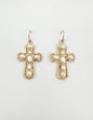 Gold Cross Earring with Pearl Studded 1.5" Earring