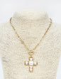 Gold Open Chain with Toggle and Pearl Studded Cross 18" Necklace
