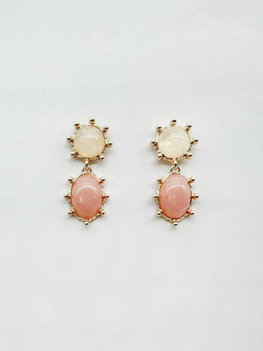 Cream and Pink Gold Studded 2 Drop 1" Earring