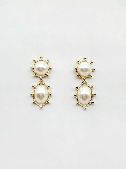 Pearl Gold Studded 2 Drop 1" Earring