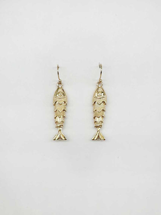 Gold Textured Fish 1.25" Earring