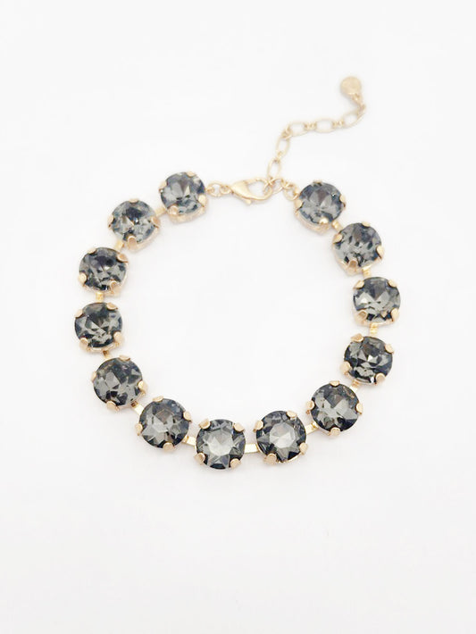 Black Diamond Square Stone with Gold Hinged 7.25" Bracelet
