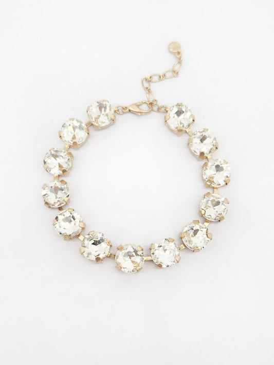Clear Diamond Square Stone with Gold Hinged 7.25" Bracelet
