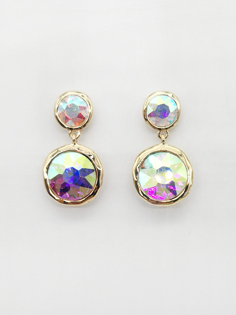 AB Circle Stone Double Drop 1.25" Earring