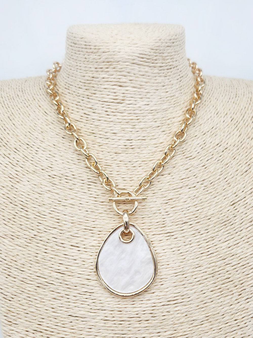 Gold Open Chain with Pearlized White Charm 16"-18" Necklace