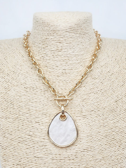 Gold Open Chain with Pearlized White Charm 16"-18" Necklace