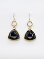 Gold Open Circle with Black Diamond Triangle Crystal Drop 1.5" Earring