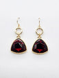Gold Open Circle with Red Crystal Triangle Crystal Drop 1.5" Earring