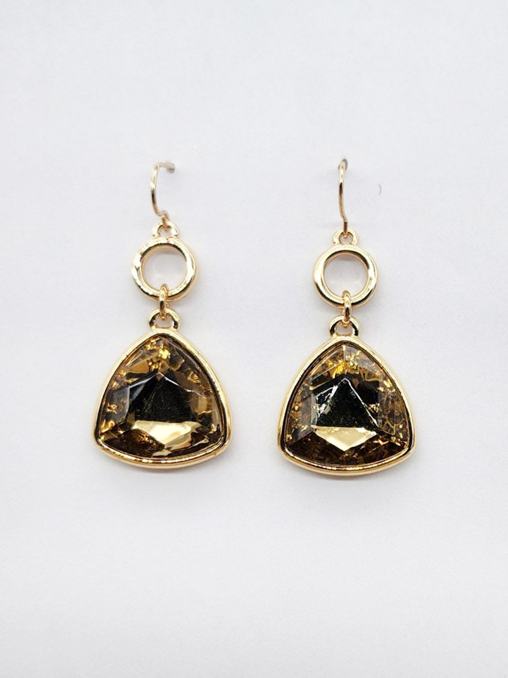 Gold Open Circle with Topaz Crystal Triangle Crystal Drop 1.5" Earring