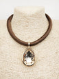 Brown Rubber Texture with 2" Topaz Teardrop 16"-18" Necklace