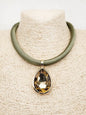 Olive Rubber Texture with 2" Topaz Teardrop 16"-18" Necklace