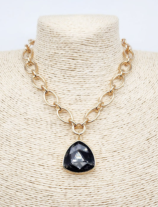 Gold Open Chain with Black Diamond Triangle Crystal 16"-18" Necklace