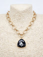 Gold Open Chain with Black Diamond Triangle Crystal 16"-18" Necklace
