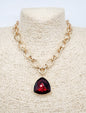 Gold Open Chain with Red Crystal Triangle Crystal 16"-18" Necklace